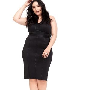 Torrid Mini Scuba Bodycon Cocktail Dress Black Corset Sheath V-Neck Size 1X